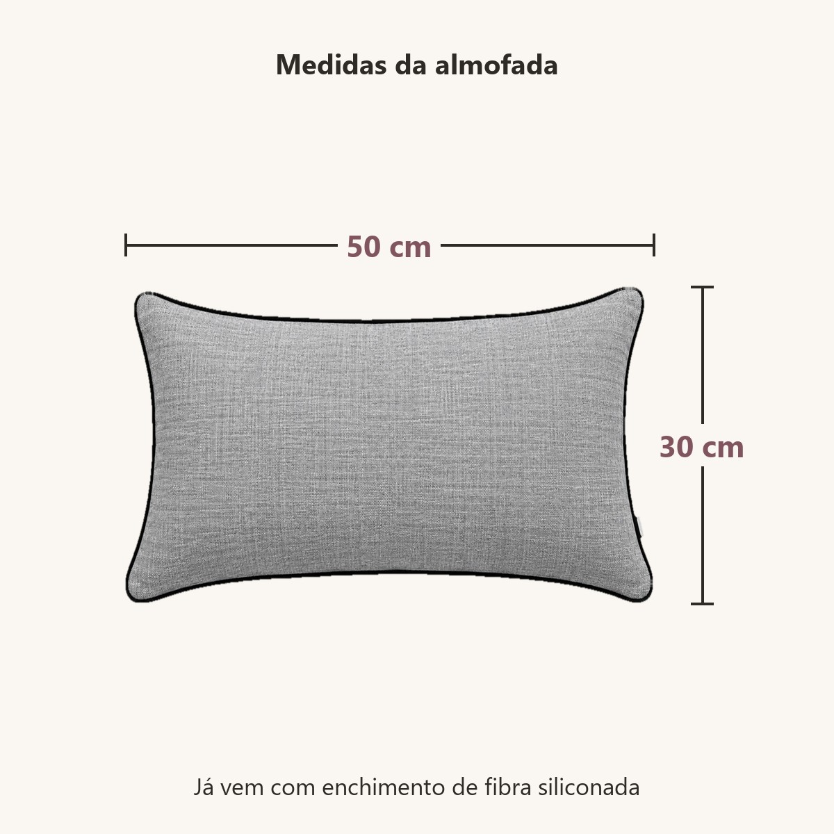 Almofada Linho Misto Cinza com Vivo Preto 50x30: medidas 50 x 30 cm