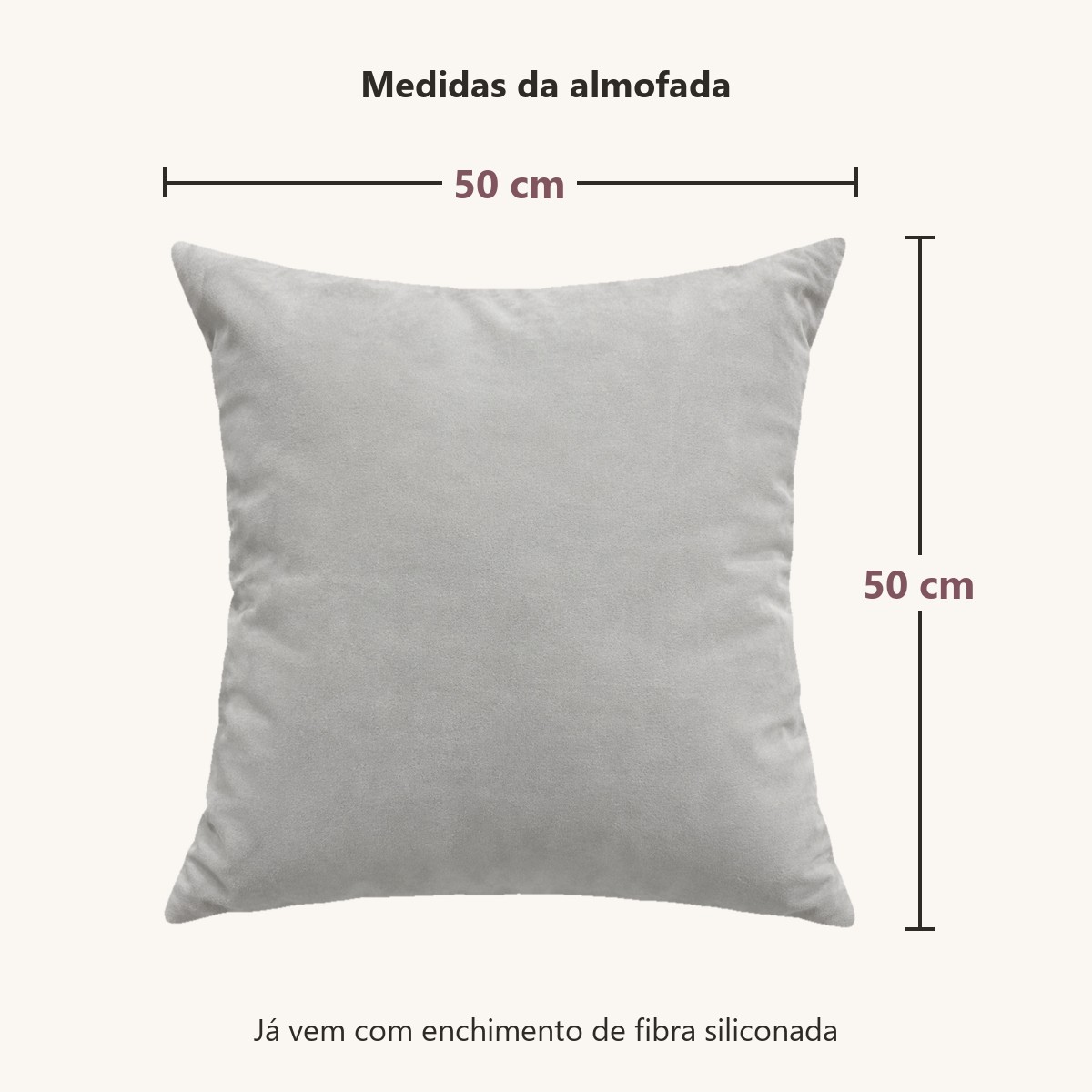 Almofada Veludo Cinza-Claro 50x50: medidas 50 x 50 cm
